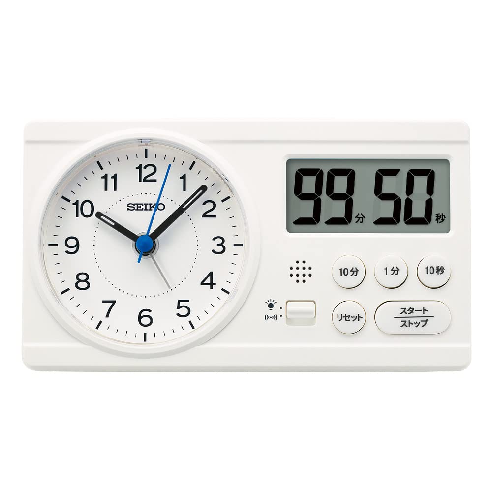 Seiko Clock Alarm Table Hideo Kageyama Study 60 x 160 x 88 BC418W Clock, Clock, Educational, 100-Square Calculation, Model, Time, White, mm,
