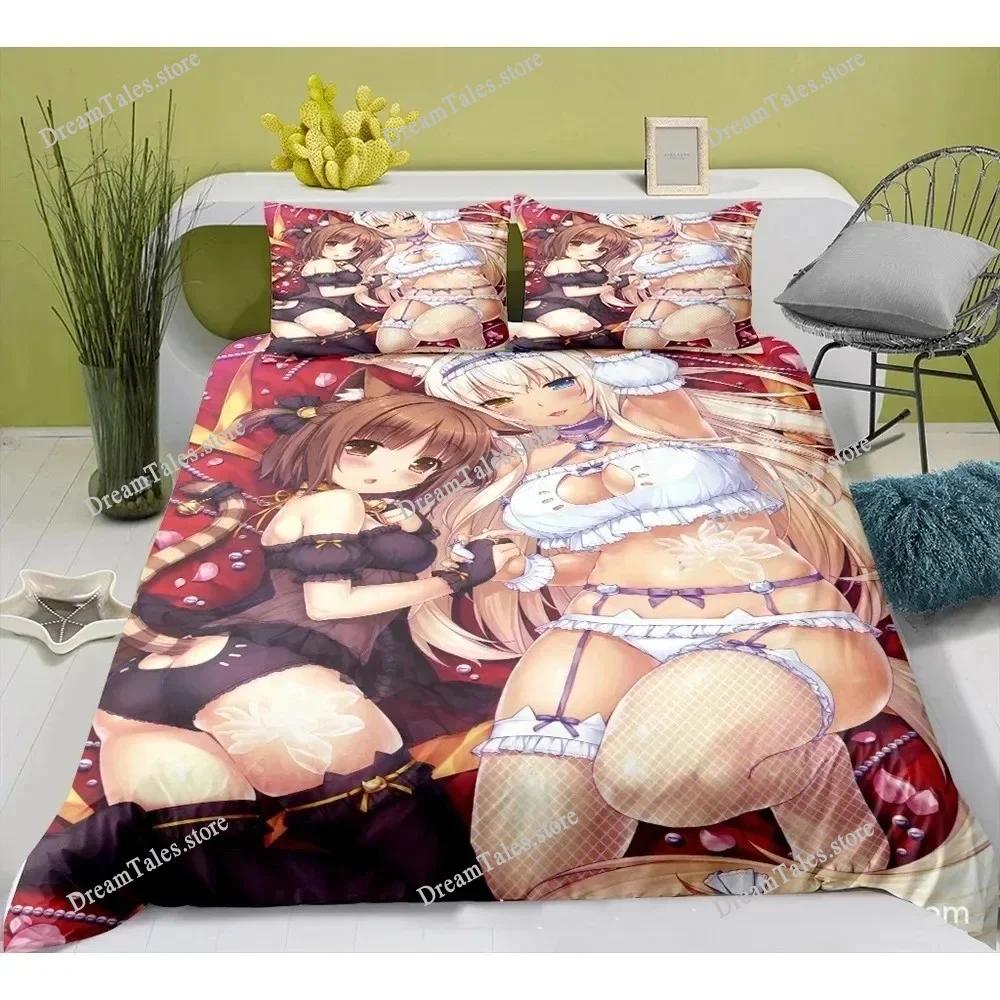 Милый аниме-кот горничная узор NEKOPARA Комплект постельного белья Игровой принт Пододеяльник и наволочка Декор для спальни для отаку подростков741