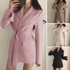 Spring Autumn Suit Coat Lapel Long Sleeve Lace-up Strap Waist Suit Jacket Solid Color Flap