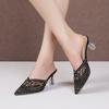 Summer New Mesh Diamond Slippers for Women's Fashion Outwear Pointed Crystal Heel High Heel Slippers