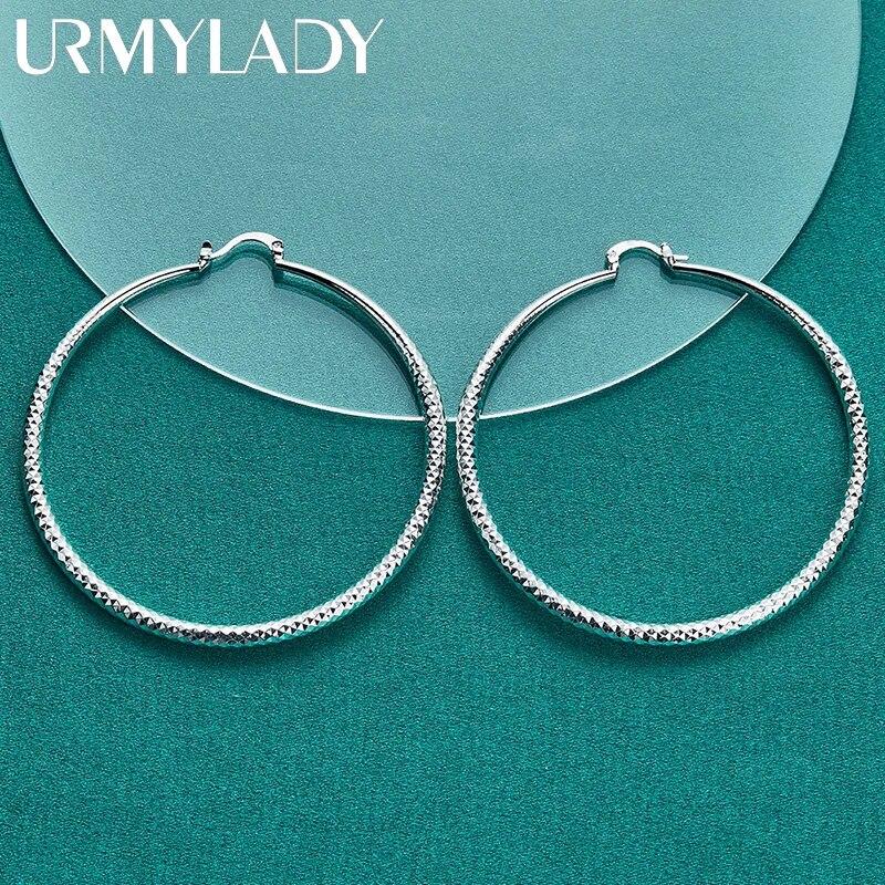 URMYLADY стерлингового серебра 925 пробы 70 мм круглые серьги для женщин модные свадебные помолвочные очаровательные ювелирные изделия