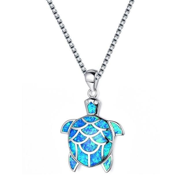 Bohemia Cute Turtle Pendant Necklace For Women Inlay Blue Imitation Opal Necklace Wedding Party Jewelry Christmas Gifts For Her