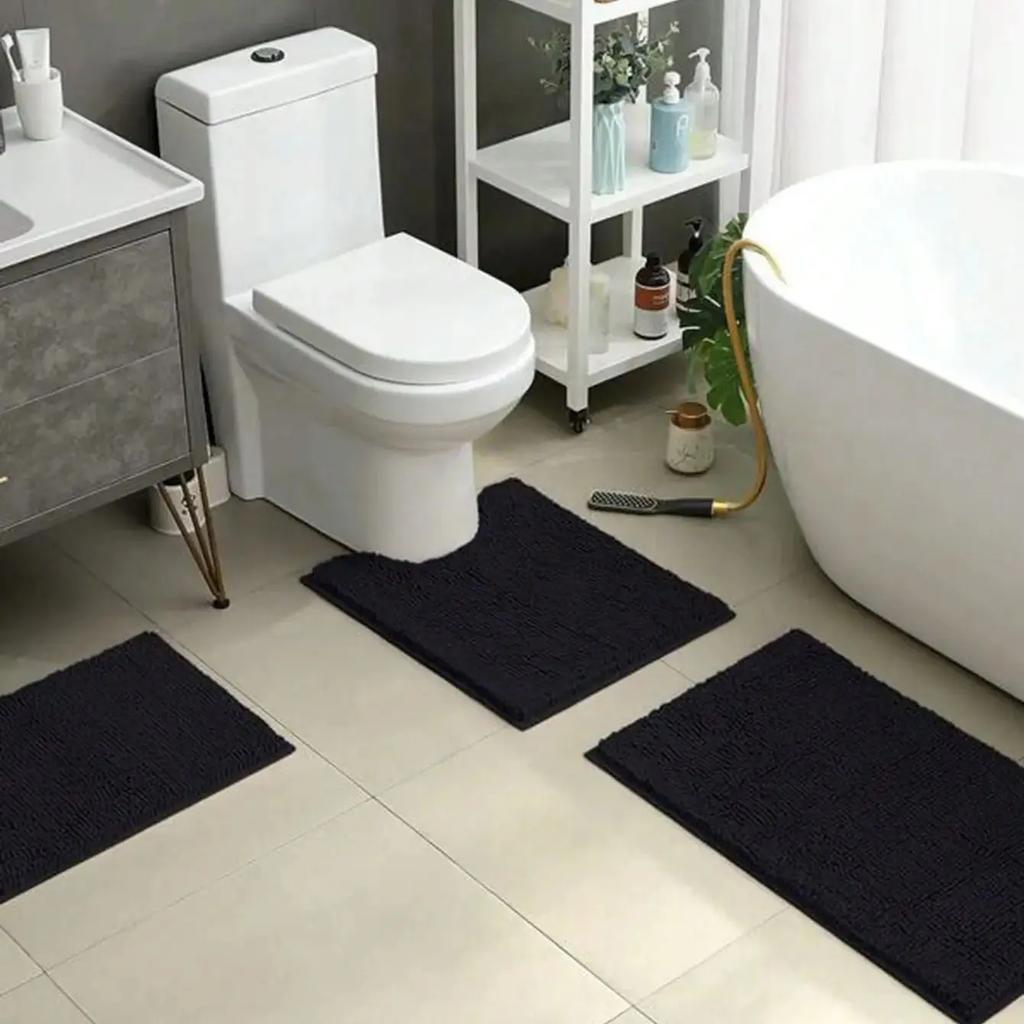 1pc-Soft and Absorbent Chenille Bath Mat - U-Shaped and Rectangle Rug for Bathroom Decor and Anti-Slip Toilet Mat