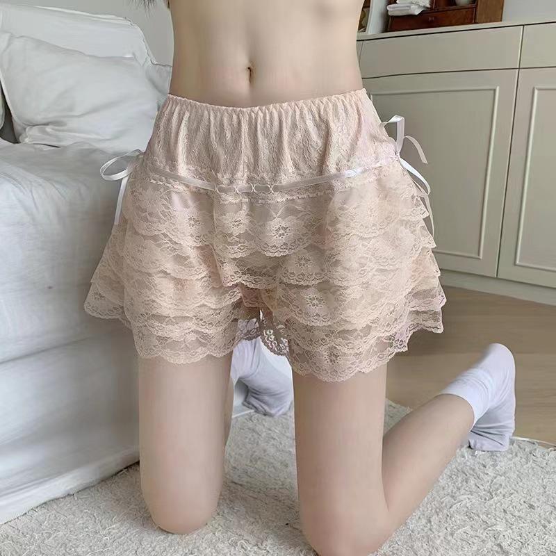 Леггинсы Cake Layer Bow Summer Thin Lace Anti-slip Three-point Airy Leggings Safety Pants для женщин