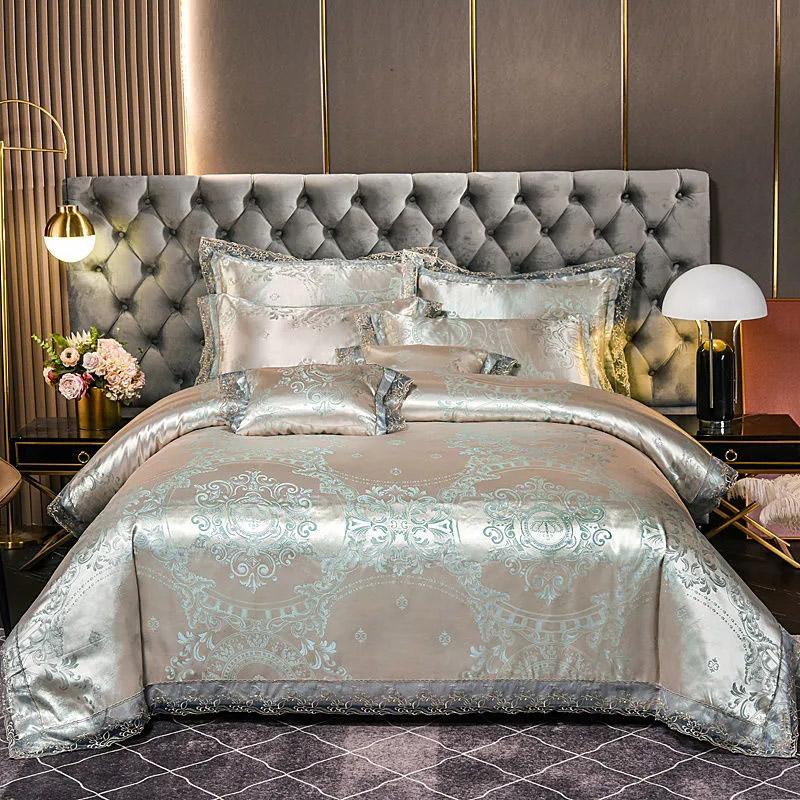 4 шт./комплект роскошных жаккардовых удобных комплектов постельного белья с кружевным краем, простыня, свадебное постельное белье, домашний текстиль, покрывала, комплект из четырех предметов