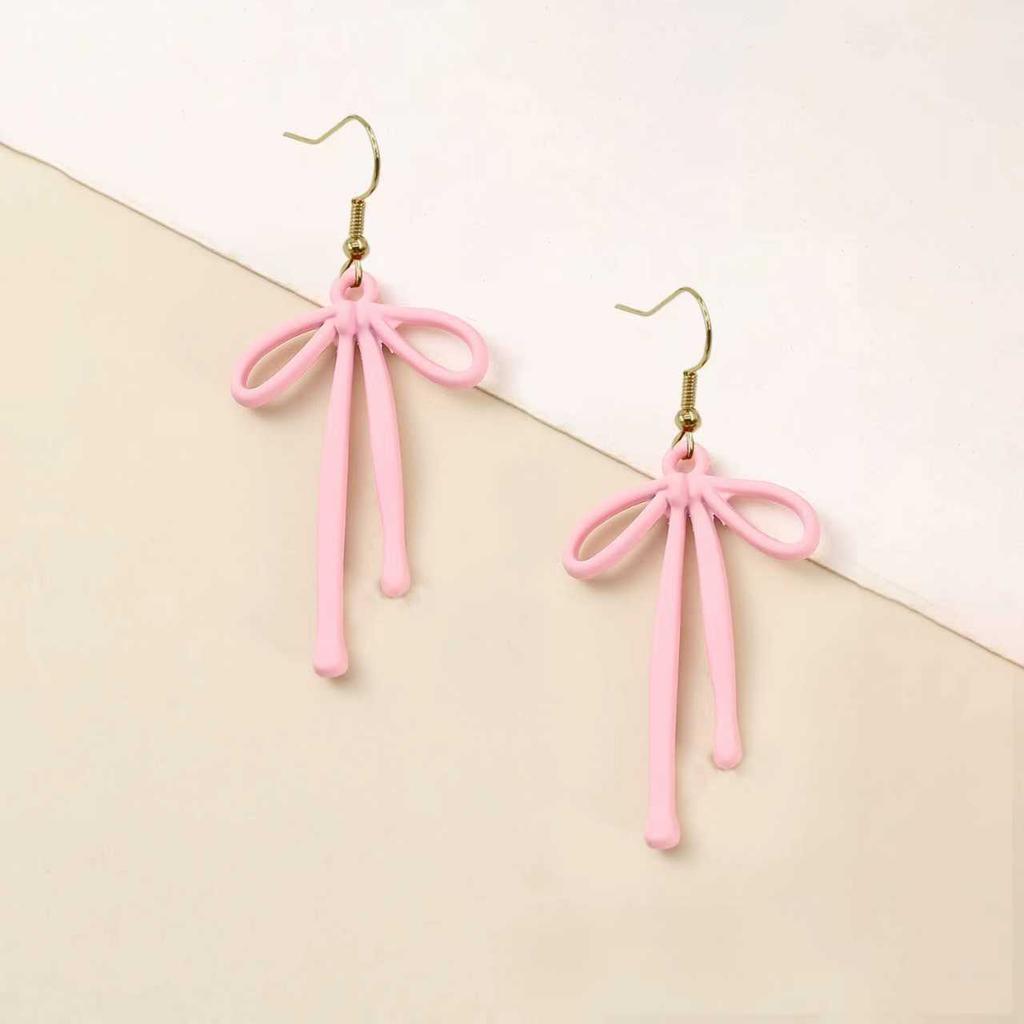 Simple Red Ribbon Bow Earrings Light Titanium Alloy Ear Hook Fashion Jewelry for Women