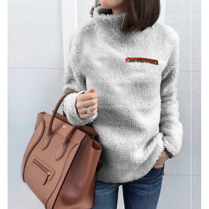Women's Autumn and Winter Plus Size Plus Thin Velvet Short Section Pullover Tall Neck Sweatshirt Solid Colour Warm Outerwear