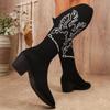 2025 New Retro Embroidery Low Heels Western Boots for Women Autumn Pointed Toe Cowboy Boots Woman Suede Knight Boots Plus Size