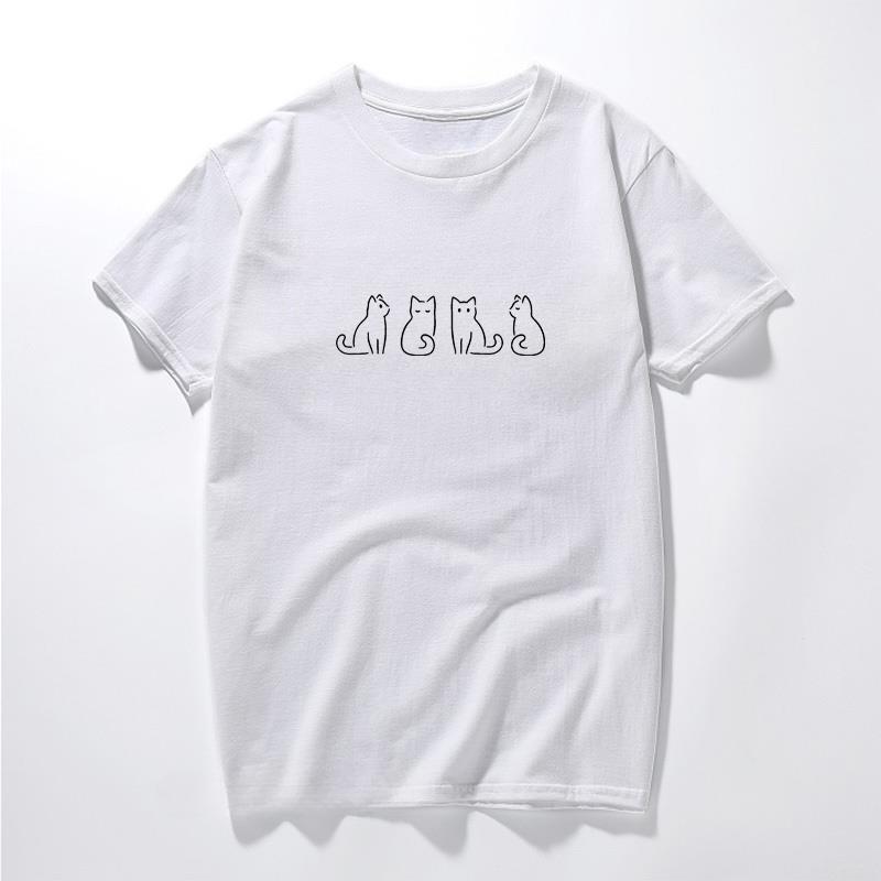 One two three cats French cat print interesting graphic street wear fashion casua men women universal shortsleeved Tshirt