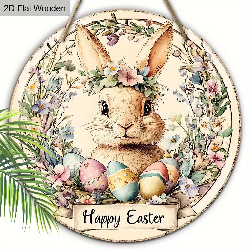 Классические пасхальные украшения, деревянное украшение - "Счастливой Пасхи", кролик, яйцо, венок - пасхальные подарки - для двери, стены, дома, комнаты, фермы, улицы, магазина