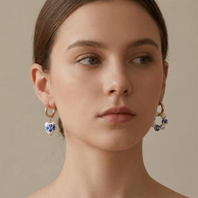 Ear Buckle Ear Buckle Stainless Steel Heart Earrings Exquisite Ceramic Pendant Earrings Female