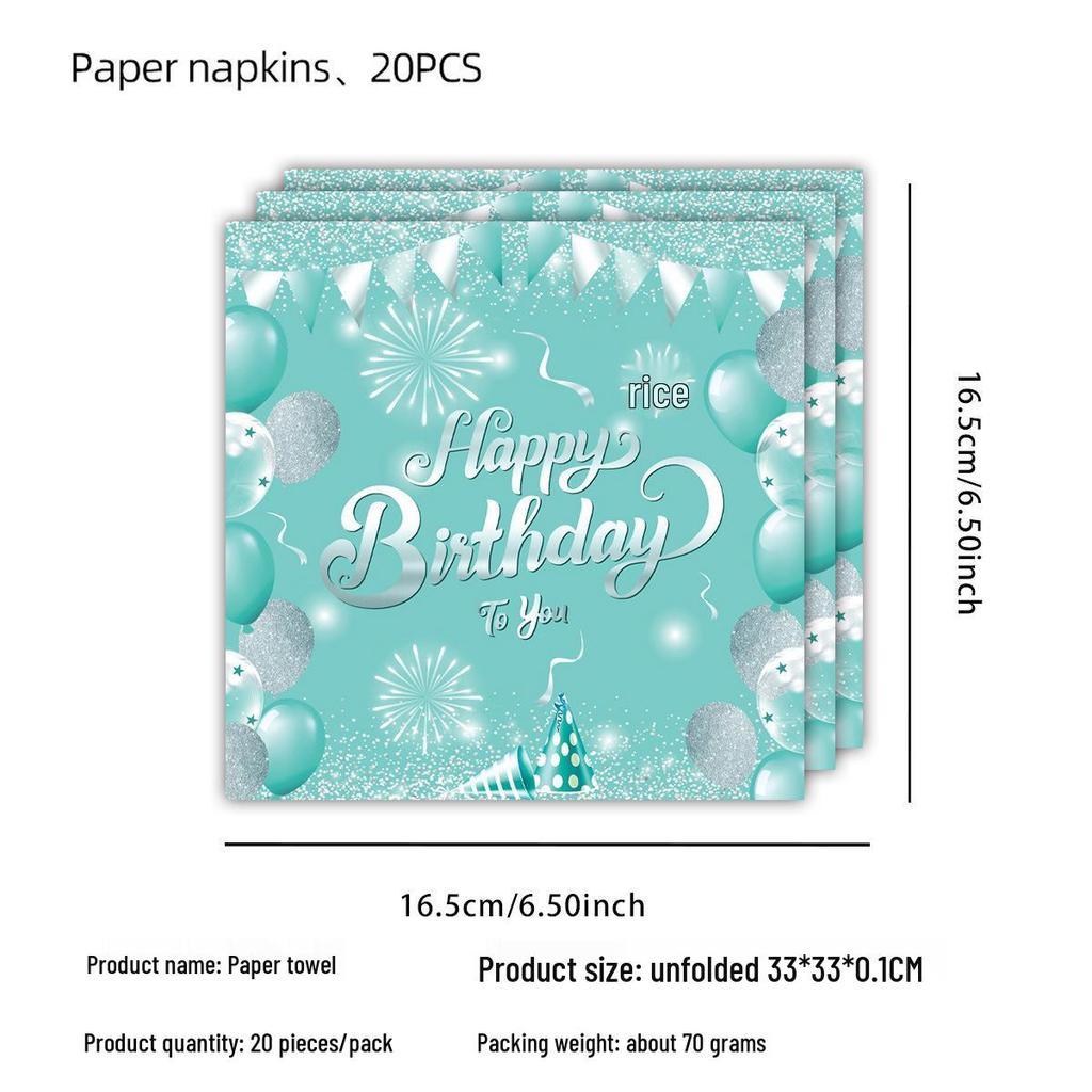 Украшения для вечеринки в честь дня рождения в цвете Тиффани: Бумажные тарелки, флажки и салфетки