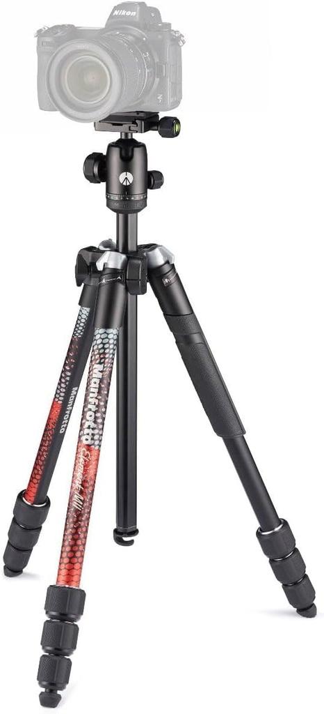 Manfrotto Element MII Дорожный алюминиевый штатив 8 кг Максимальная высота В сложенном виде Шаровая головка Переноска JP A00015BMN Штатив, 4-секционный комплект, Красный, Легкий, 1,55 кг