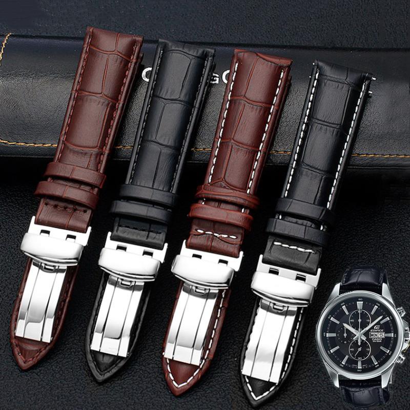 20 мм 22 мм Натуральная кожа Ремешок для часов Casio BEM-501 506 307 Серия EDIFICE EFB-530 MTP-1303 Ремешок Браслет Черный Коричневый