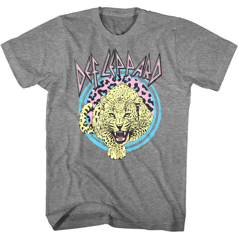Fit 1980s Def Leppard Men's T-shirt with Leopard Pattern Directly Sprayed