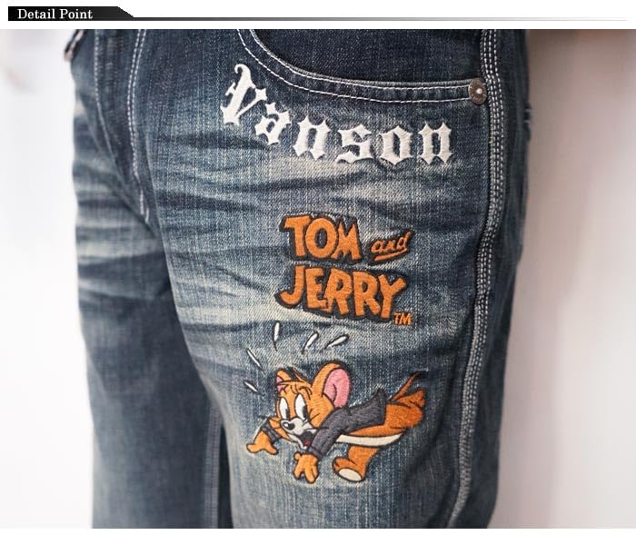 Vanson Коллаборация Tom & Jerry Вышитые Джинсы Мужские Деним TJV-2516 Индиго-34