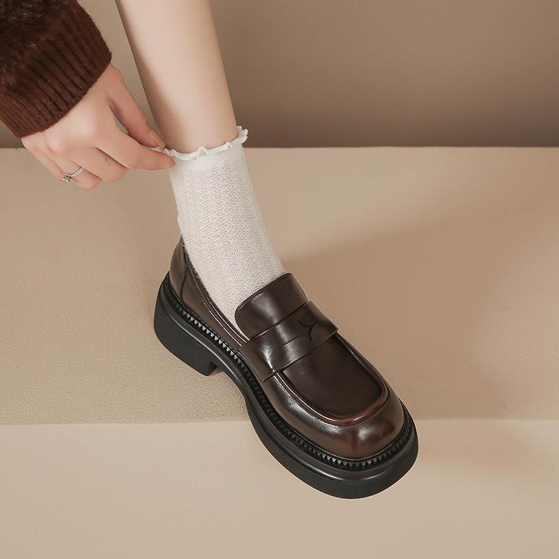 Туфли на плоской подошве из натуральной кожи Huizhou женские, виноградные, такие же, кожаные туфли, британский стиль, мокасины на высокой платформе женские
