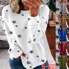 Autumn Star Print Splicing Plus Size Women's Top Long Sleeved T-shirt