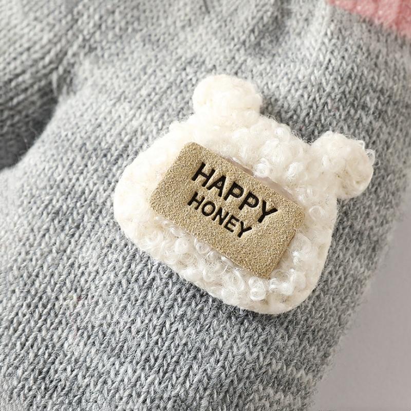 Cute Cartoon Children Gloves Thicken Kids Plush Fingerless Gloves 0-3year Toddler Hanging Neck Mittens Baby Winter Hand Warmer