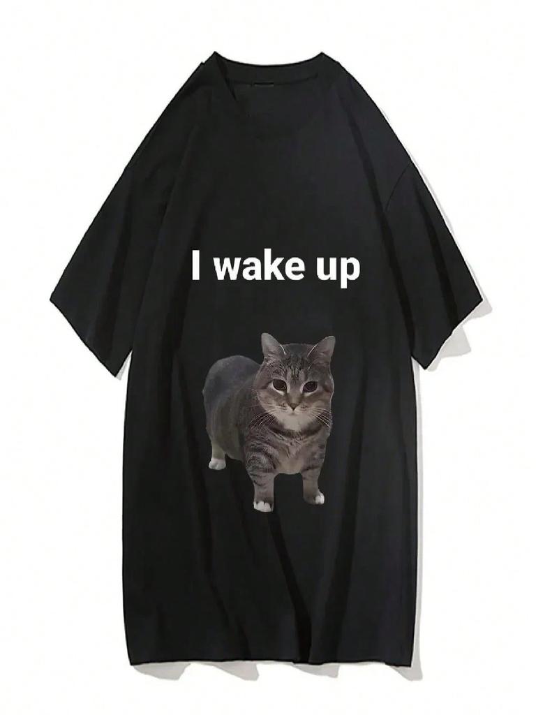 Clothes Harajuku Aesthetic Tshirt Vintage Unisex Streetwear Cute Cat L Wake T Shirts Funny Cool Classic Wounisex Short Sleeved