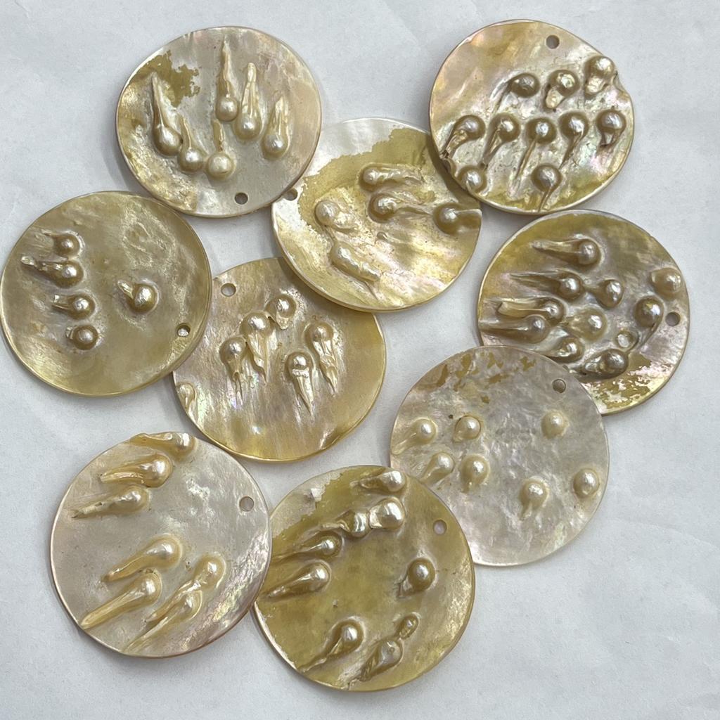 3Pcs, Natural Shell Mother of Pearl Beads with Holes, Boho Handcrafted Round Loose Beads, 40mm, for DIY Necklace Accessories, Jewellery Making Crafts