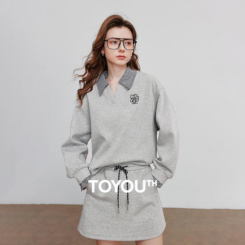 Chuyu Women's Faux Two-Piece Embroidered Polo Sweatshirt