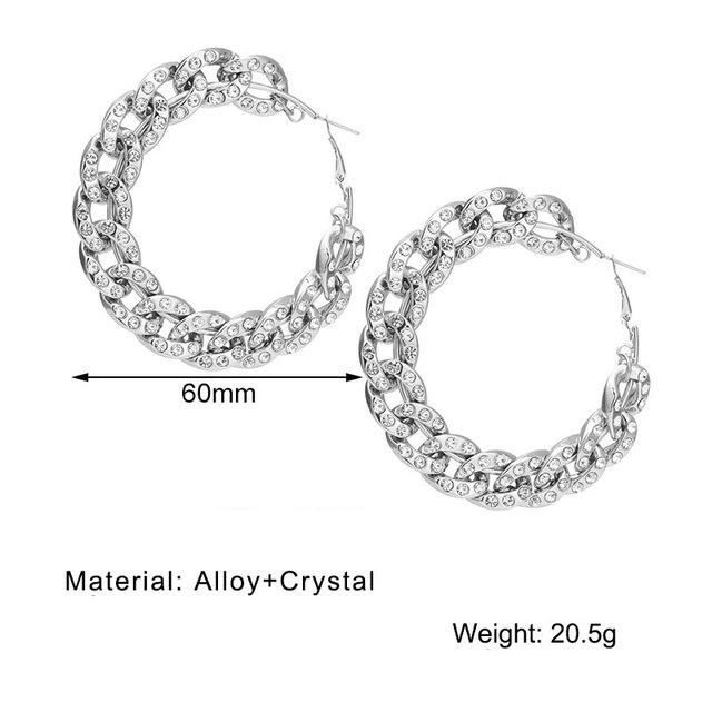 Серьги-кольца с большой металлической цепочкой и кристаллами для женщин, преувеличенные геометрические круги золотого и серебряного цвета, смешанные серьги, ювелирные изделия