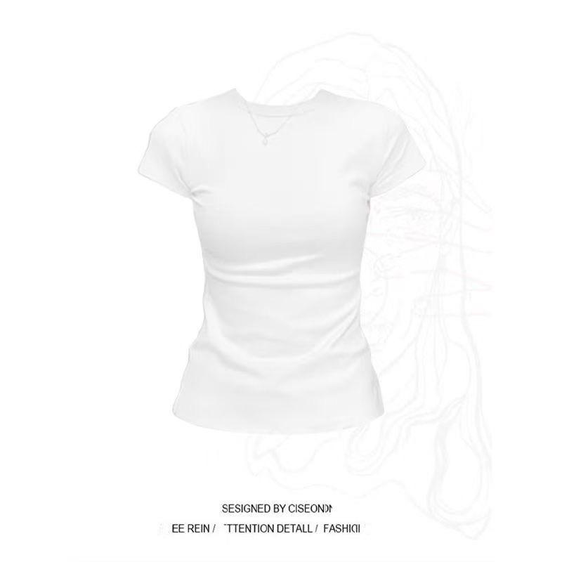 Женская футболка Summer Pure Desire Slim-Fit — однотонная, универсальная, с коротким рукавом, визуально стройнит фигуру, модный укороченный топ.