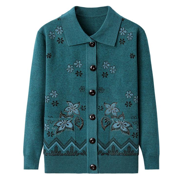 Fashion Women Lapel Button Printed Pockets Cardigan Sweaters Women's  Autumn Winter  Sweaters New Loose Tops
