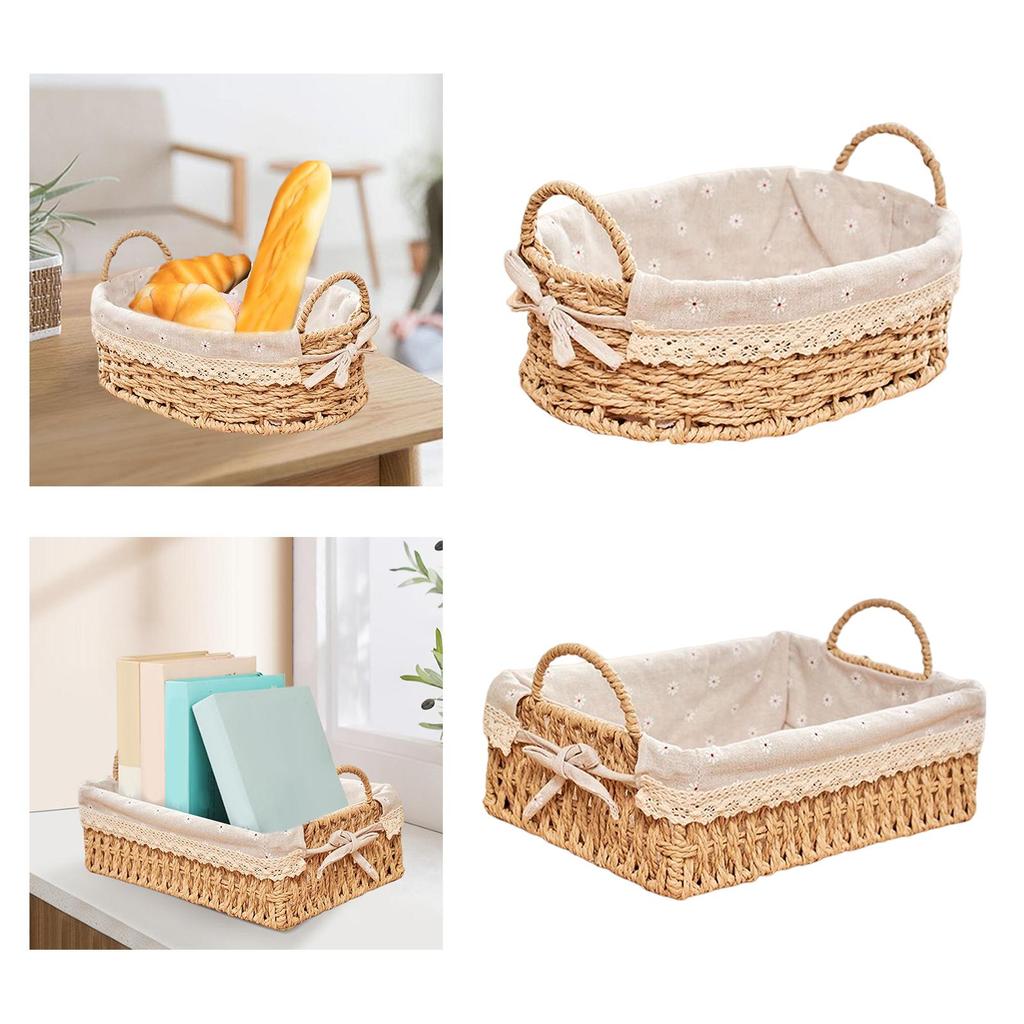 Woven Storage Baskets Handwoven Kitchen Organizer Cosmetic Box for Vegetables Breakfast Bread Bedroom Home Decorative