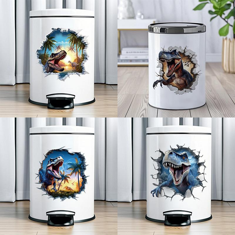 3D наклейки на стену с динозаврами для детской комнаты, детского сада, спальни, декор стен, водонепроницаемые виниловые наклейки на туалет для мусорных баков, креативные наклейки