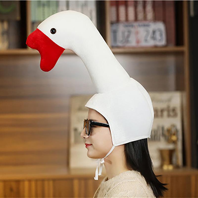 Cute Plush Funny Goose Shape Cap Adult Kids Halloween Party Cosplay Animal Hood Hat Winter Warm Costume