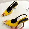 Fashion Metal Jewelry Decorated High Heels Women Sexy Pointed Toe Patent Leather Slingback Heeled Sandals Elegant Party Wedding Shoes