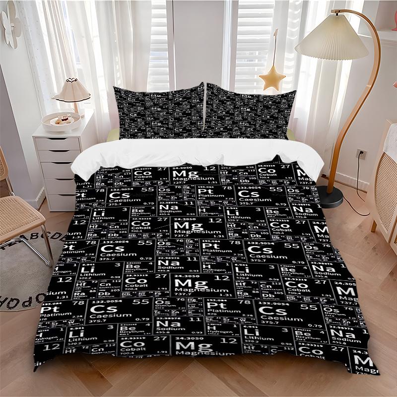 3pcs Anime Cartoon Design Periodic Table Elements Comforter Set with Two Pillowcases (No Core), Home Decor, Festival Gift, Polyester Fabric