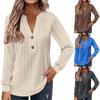 Women's Fashion Long Sleeve Solid Colour V-Neck Button T-Shirt Printed Casual Top