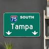Винтажная латунная табличка I-75 Южный Тампа 8x12 дюймов Потертый Железный Настенный Декор Зеленый Фон Белые Буквы Синий Круг Ретро Дорожный Знак