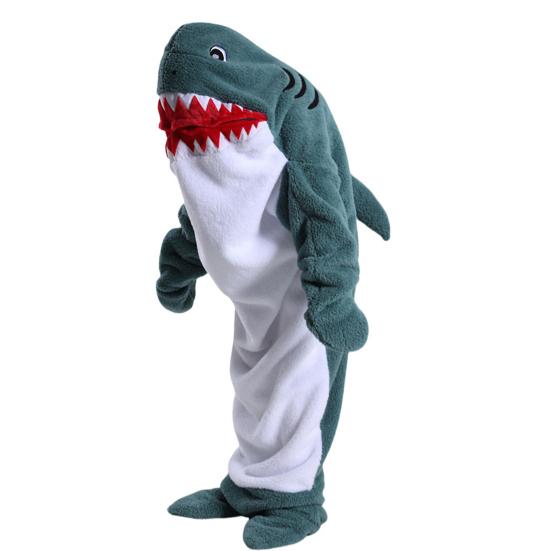 Спальный мешок, мультяшная форма акулы, мягкая фланелевая одежда для кемпинга, семейных прогулок и ночевки, носимое одеяло для взрослых и детей, комбинезон для косплея