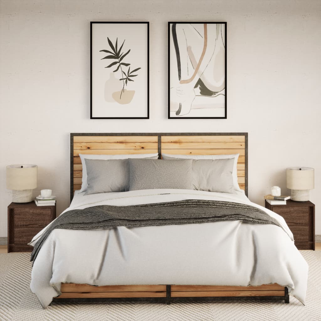 Nightstands with LED Lights 2 pcs Brown Oak Wood Material