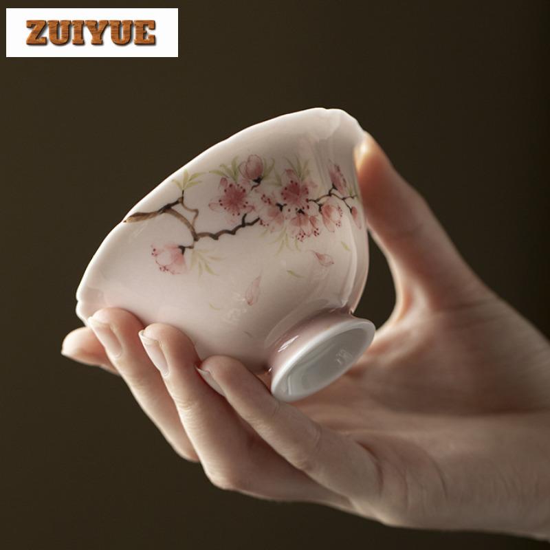 110ml Hand-painted Peach Blossom Gaiwan Aesthetic Tea Tureen Tea Bowl With Lid Kit Tea Maker Cover Bowl Teaware Supplies Gift