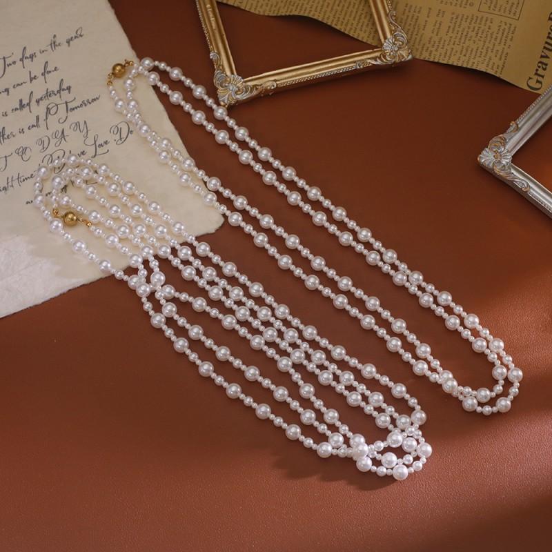 Womens Pearl Necklace Long Layered Sweater Chain Elegant Cheongsam Winter