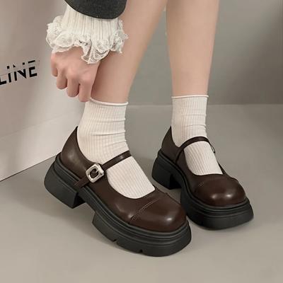 Модные черные туфли-лодочки на платформе с ремешком на щиколотке, женские туфли в японском стиле Мэри Джейн из лакированной кожи, женские панк туфли на толстом каблуке, туфли Лолита Мухер