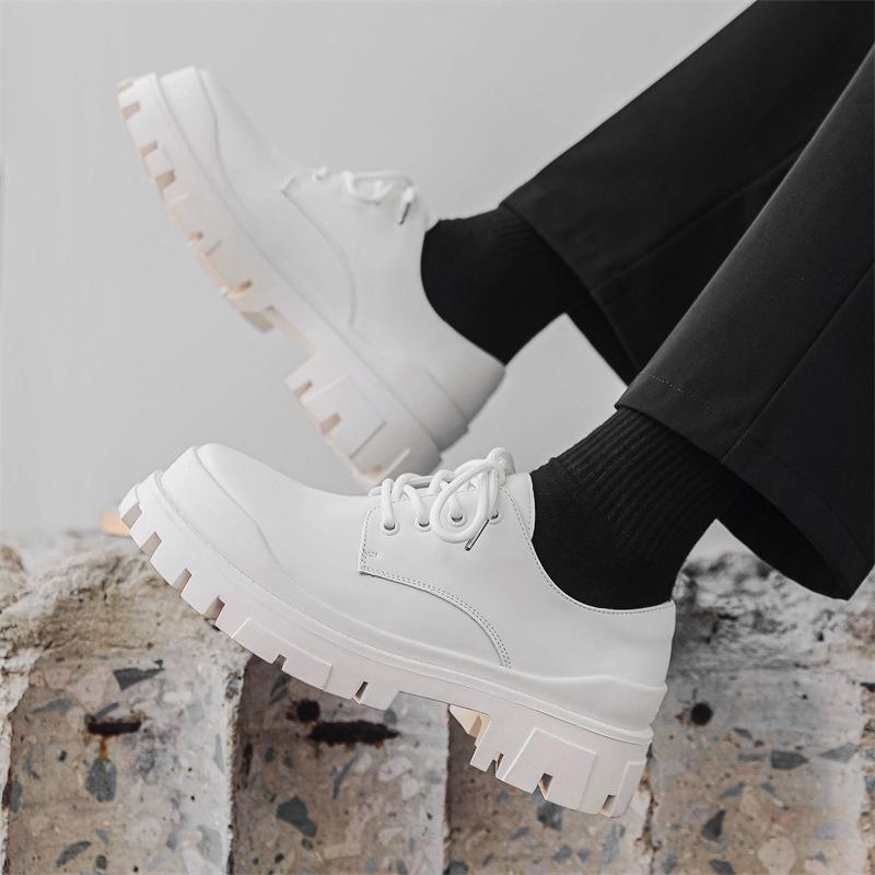 Белые туфли Дерби с большой головкой, мужские, на толстой подошве, увеличивающие рост, в британском стиле, повседневные кожаные туфли для поездок на работу 59015-J