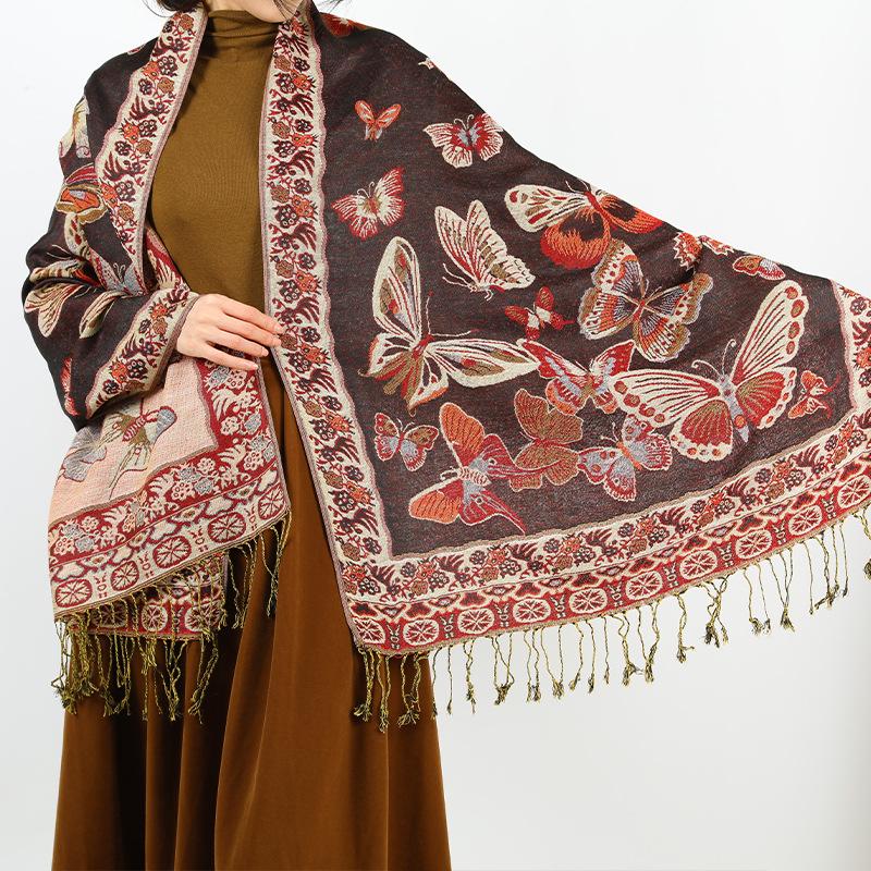 2024 Ретро Этнический Длинный Шарф-Шаль с Кисточками для Женщин - Мода Осень/Зима, Теплая Накидка на Шею