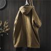 Johnature Women Vintage Hooded Warm Winter Solid Color Button Pockets Coats