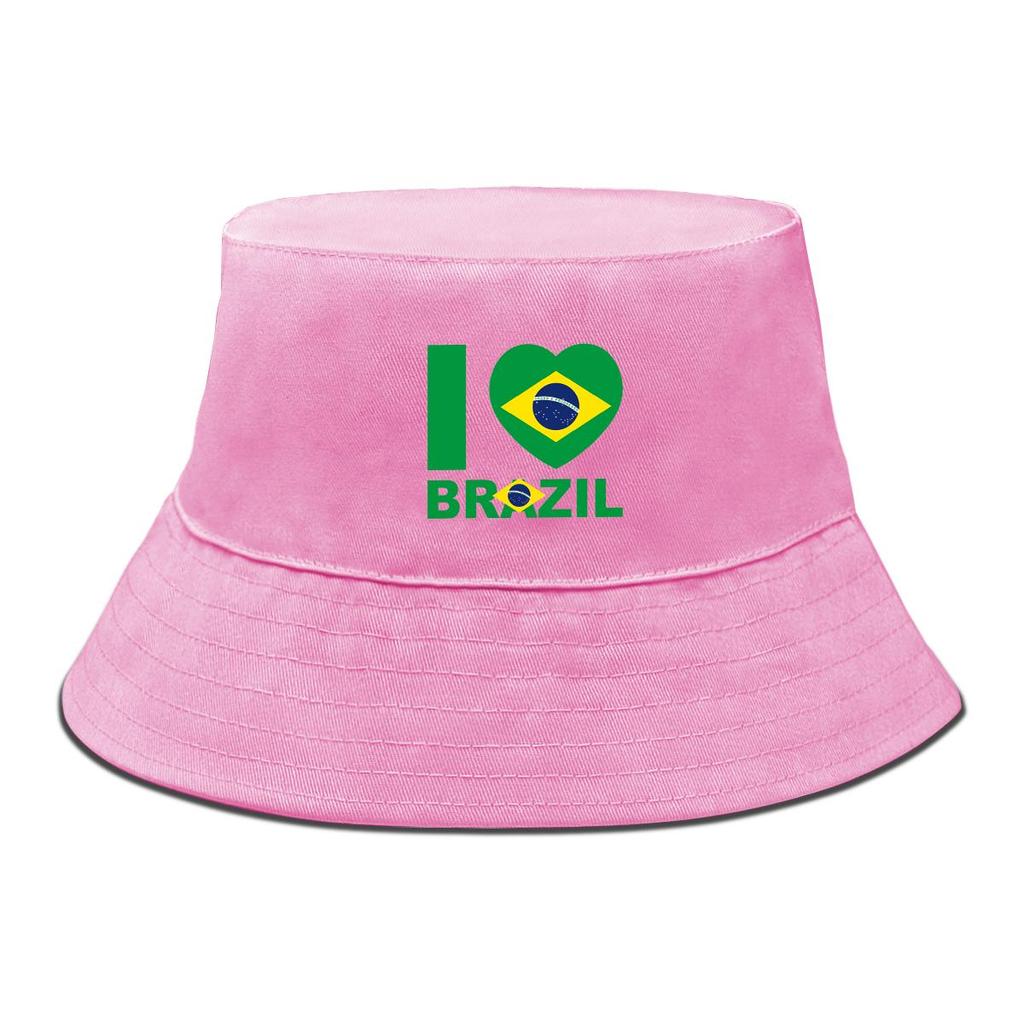 Flag of Brazil Print Bucket Hat , Patriotic Fisherman Cap Solid Color Unisex Candy Color Beach Hat