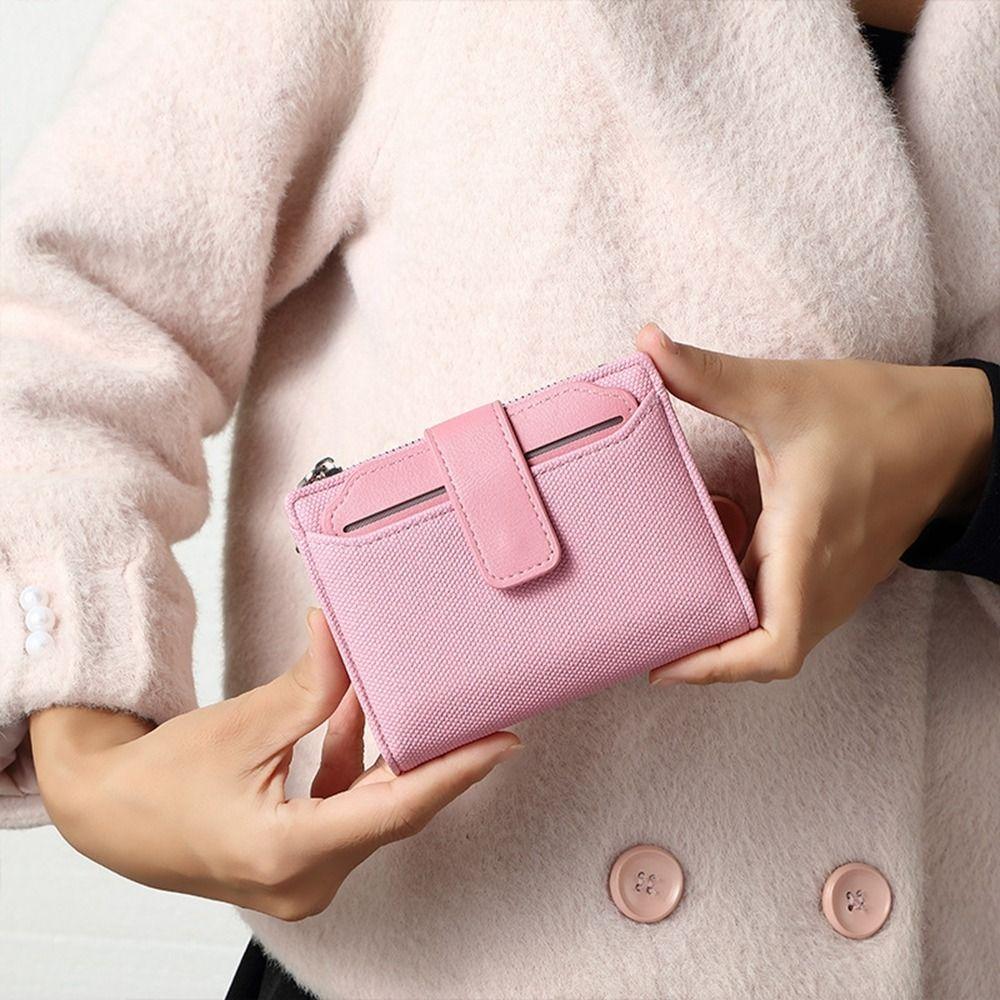 Fashionable Women's Folding Short Wallet PU Leather Zipper Coins Purses Solid Color Versatile Pouch Bag Card Holder