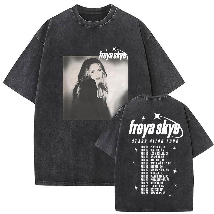 Freya Skye Stars Align Tour Vintage Washed T Shirt Men Women Fans Gift Tops Clothing Tshirt Aesthetic Short Sleeve Tshirts
