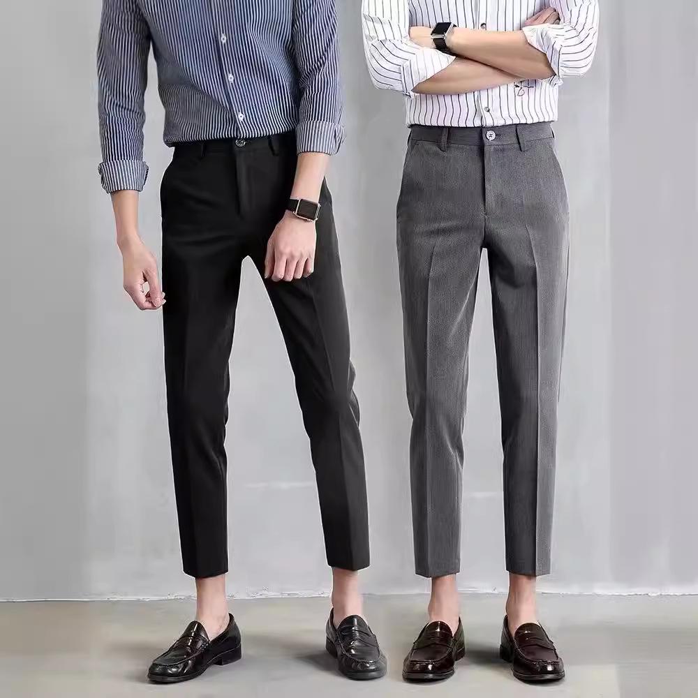 Мужские приталенные черные брюки от костюма в корейском стиле