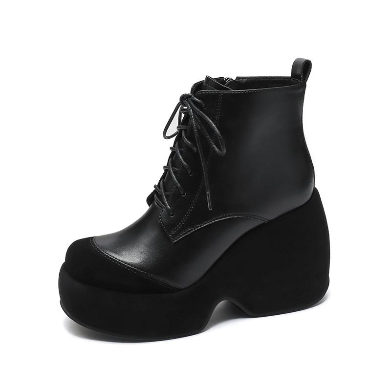 Мода 2025 НОВЫЕ Осенние Женские Ботинки Женская Обувь Круглый Носок Массивный Каблук Ботинки для Женщин Мотоциклетные Ботинки на Платформе высокий каблук