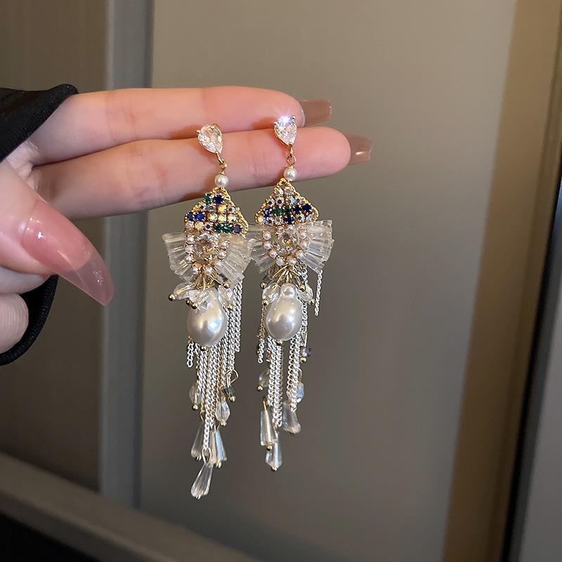 Tassel Long Earrings Butterfly Flower Tassel Earrings Niche Personality Earrings Fashionable Exaggerated Earrings